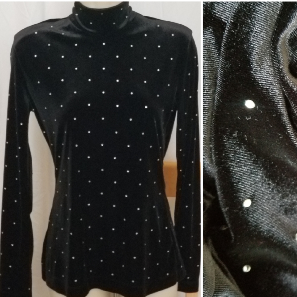 🔥H&M Soft Black Velour Rhinestone Top Long Sleeve Back Zip Size Small Velour - Picture 3 of 8